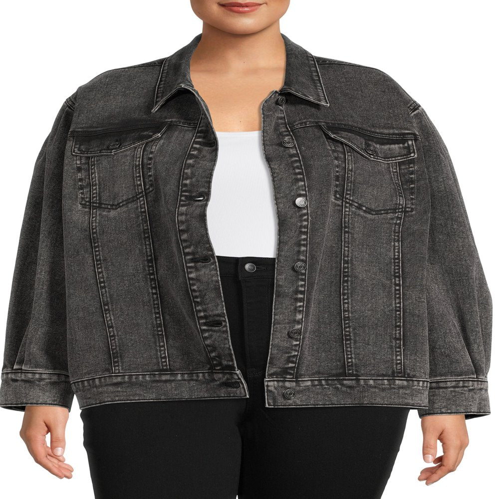  Women's Plus Size Trucker Jacket with Volume Sleeves