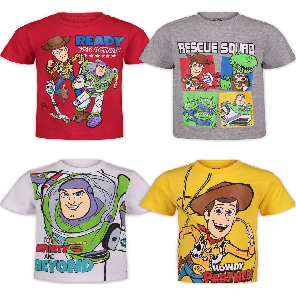 Disney Pixar Toy Story Woody Buzz Lightyear Forky Rex Slinky Dog Big Boys 4 Pack T-Shirt White 12