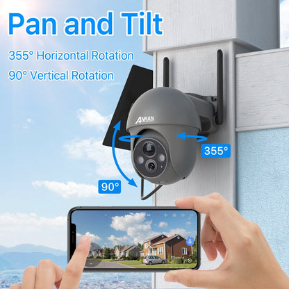 Wireless Solar Security Camera Outdoor with 360° View, 2K Outdoor Security Camera with Smart Siren, Spotlights, Color Night Vision, PIR Human Detection, Pan Tilt Control, 2-Way Talk