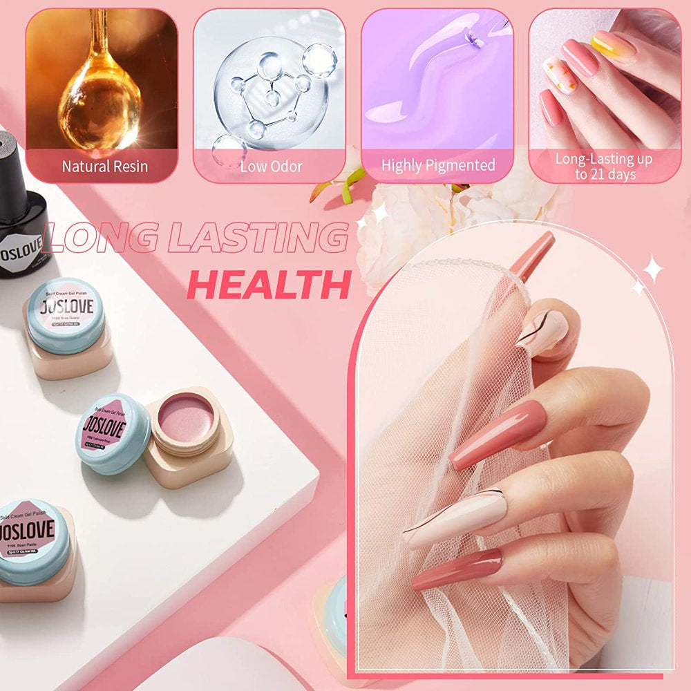 6 Colors Solid Gel Nail Polish Kit with U V Light and Base Top Coat, Nude Collection Cream Pudding Gel Nail Polish Set DIY Home Manicure