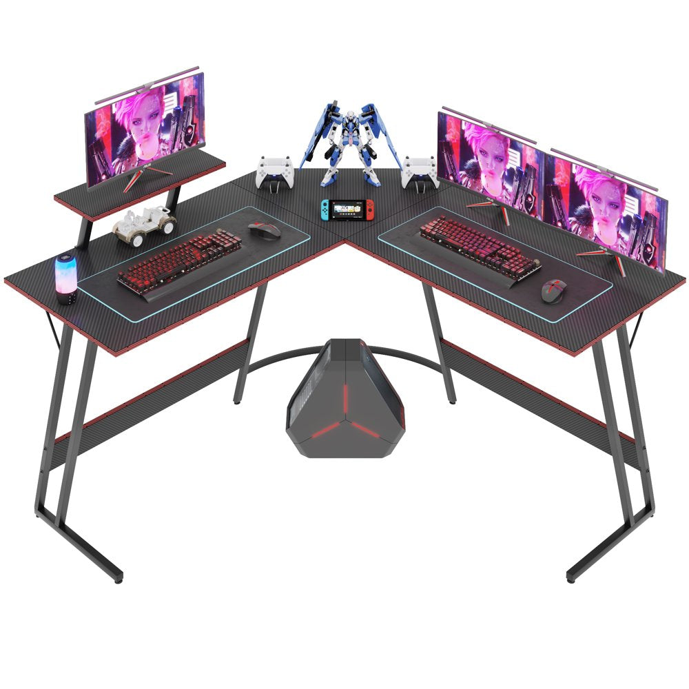 L-Shaped Gaming Desk 51 Inches Corner Office Desk with Removable Monitor Riser, Black