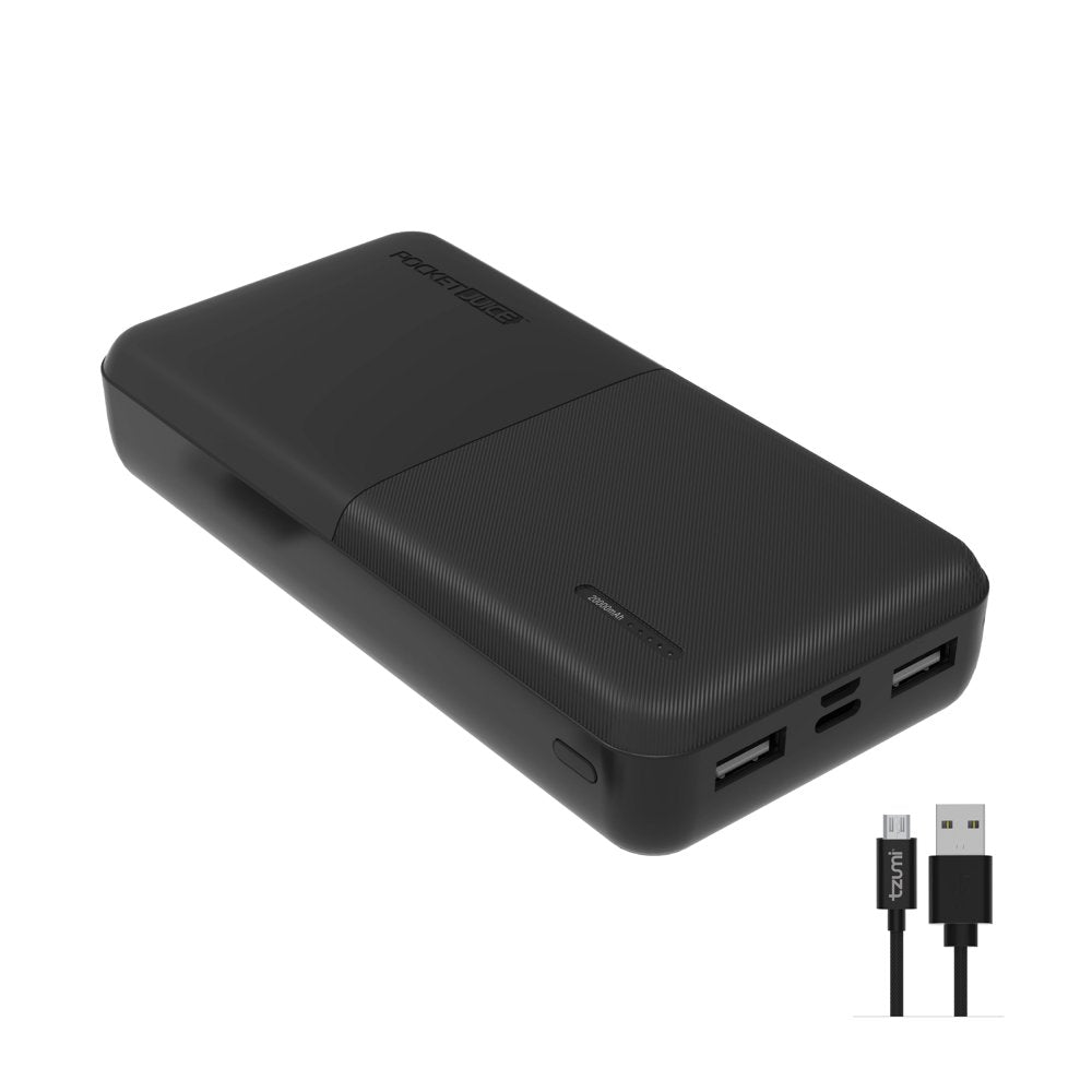 Pocket Juice Slim Pro 20,000mAh, Portable Power Bank and Charger with Dual USB Ports, Black