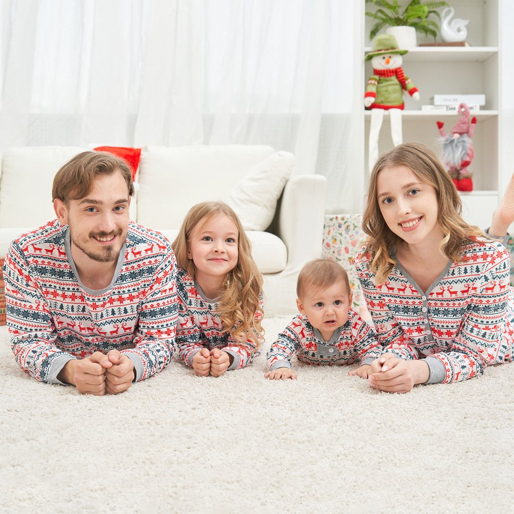 Baozhu Family Matching Christmas Deer Printing Family Fitted Cotton Soft Two-piece Pajamas Sets Outfits, Unisex