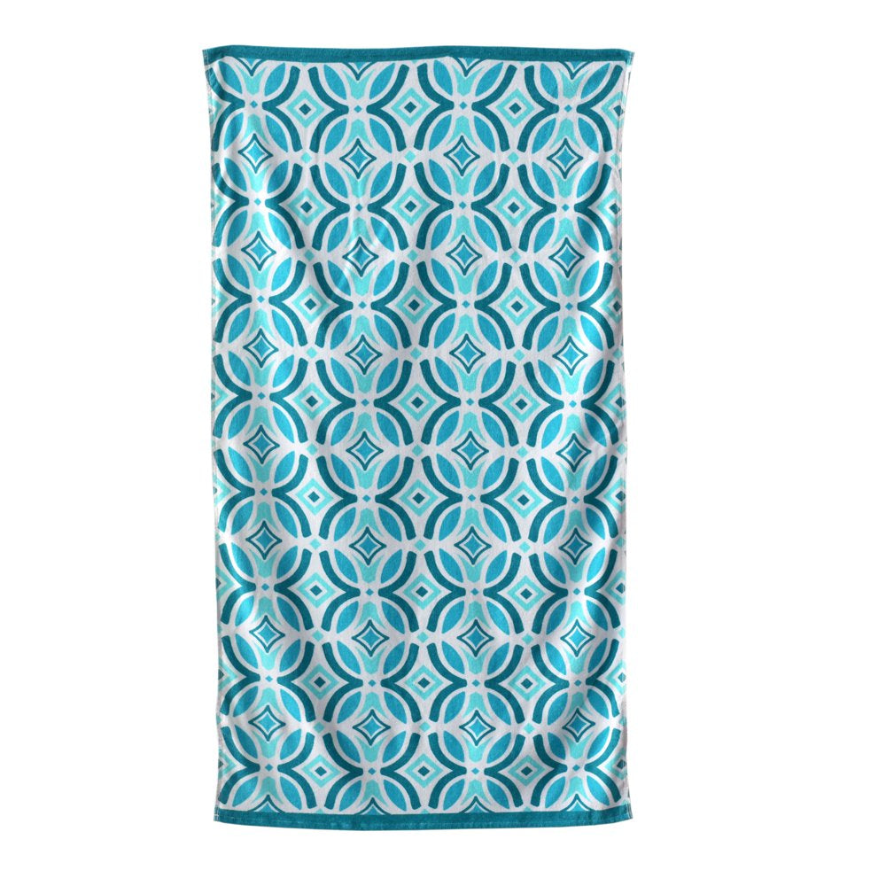 Mainstays Velour Beach Towel, Blue Wavy, Multi-Color , 28X60