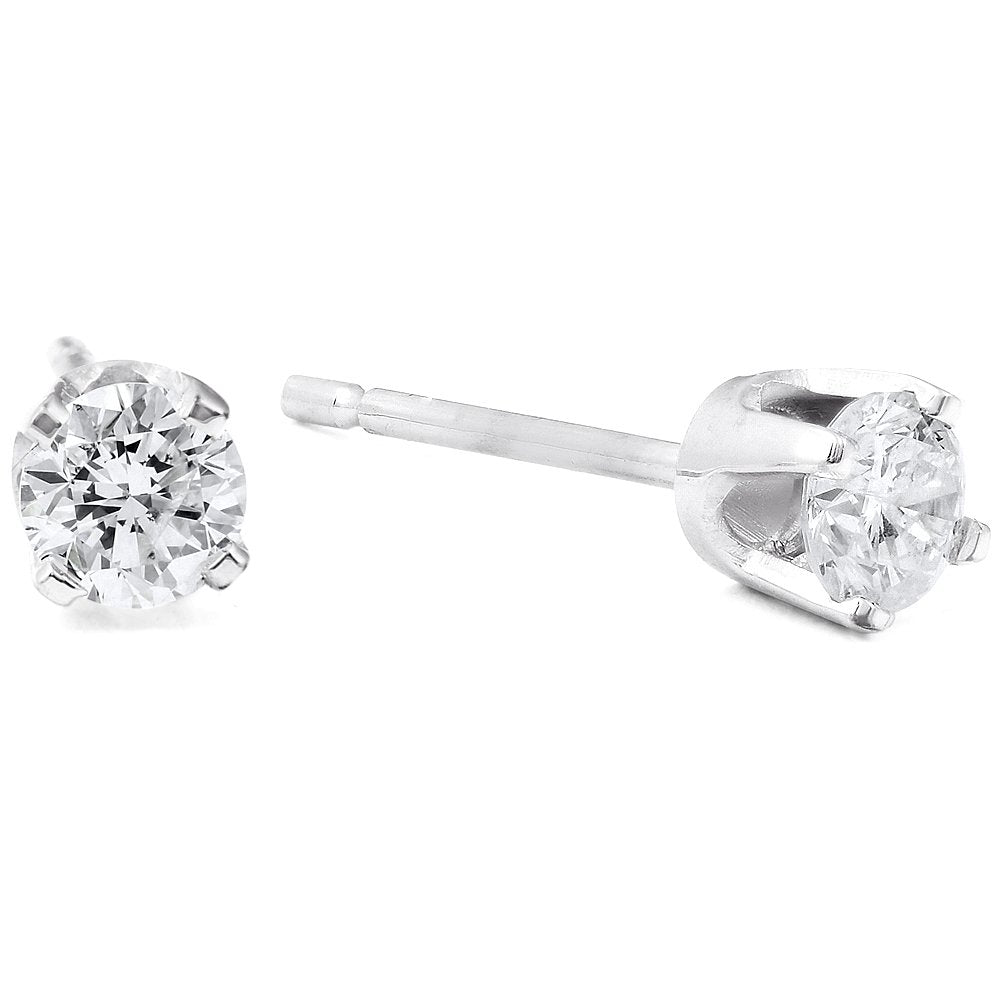 Pompeii3 1/4 Carat Genuine Diamond Stud Earrings in 14k White Gold (I2-I3 Clarity, IJ Color)