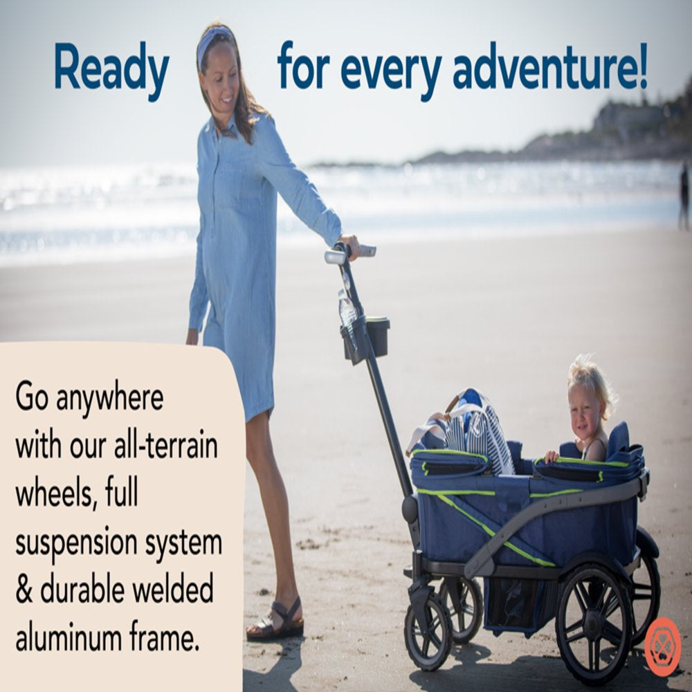 Gladly Family Anthem4 All-Terrain 4-Seater Wagon Stroller, Rugged Wheels, Canopy, Foldable, Sand & Sea