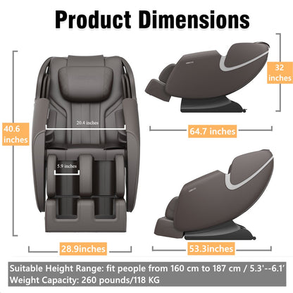 BOSSCARE Massage Chair Zero Gravity Full Body with Airbag Massage Brown