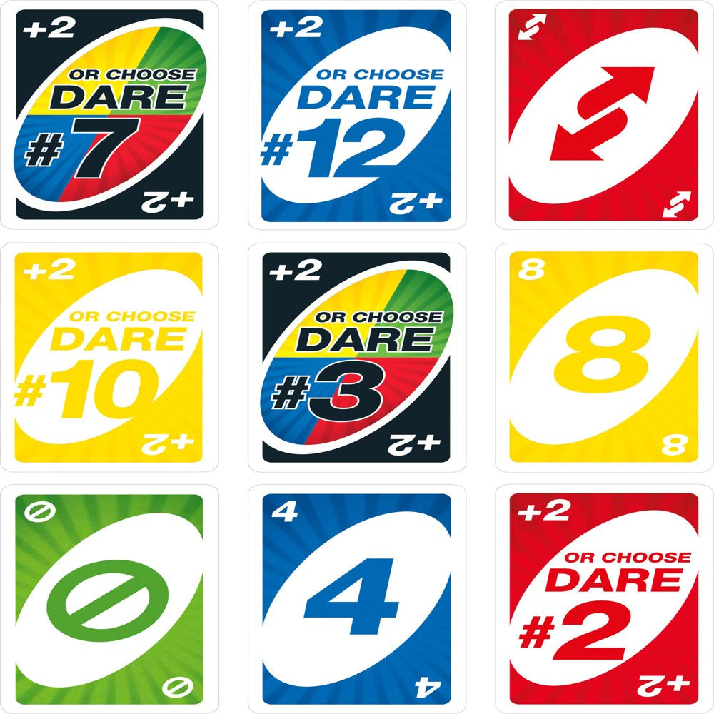 UNO Dare Card Game for Family Night Featuring Challenging and Silly Dares From 3 Categories