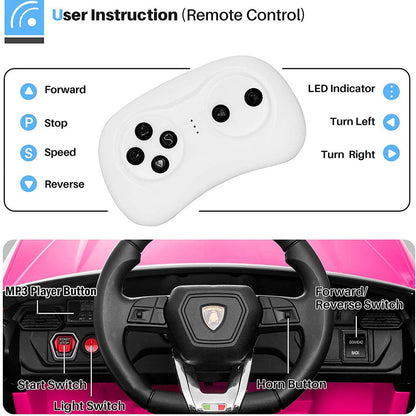 Lamborghini 12 V Powered Ride on Cars, Remote Control, Battery Powered, Pink