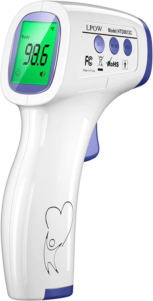 LPOW Infrared Digital Body Thermometer, 3 Colors Backlight, 50 Memories Recall,  All Ages