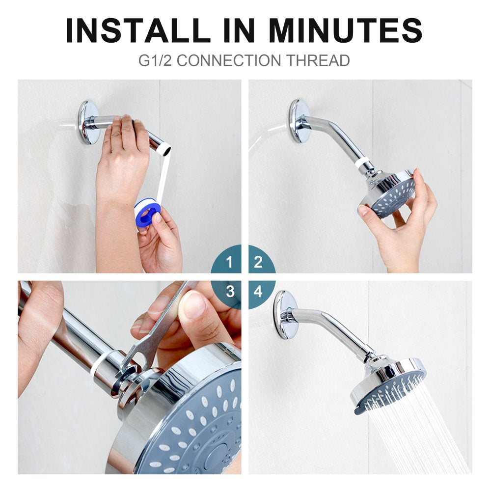 Hopopro Showerhead High Pressure Chrome Shower Head 5 Settings Fixed Showerheads for Bathroom