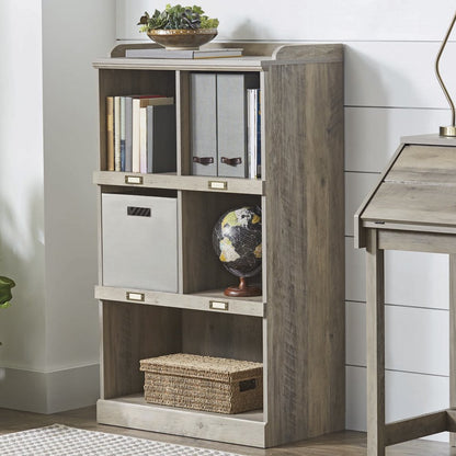  Modern Farmhouse 5-Cube Organizer Bookcase with Name Plates, Rustic Gray Finish