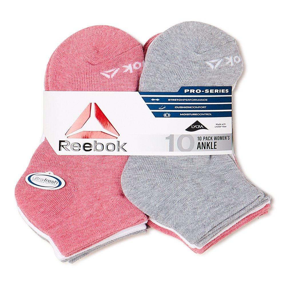 Reebok Women's Pro Series Cushion Ankle Socks, 10-Pack