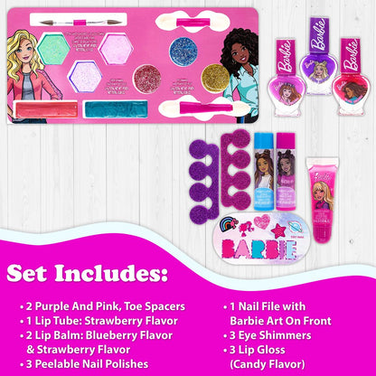 Barbie - Townley Girl Kids' Makeup Set With Train Case for Ages 3+