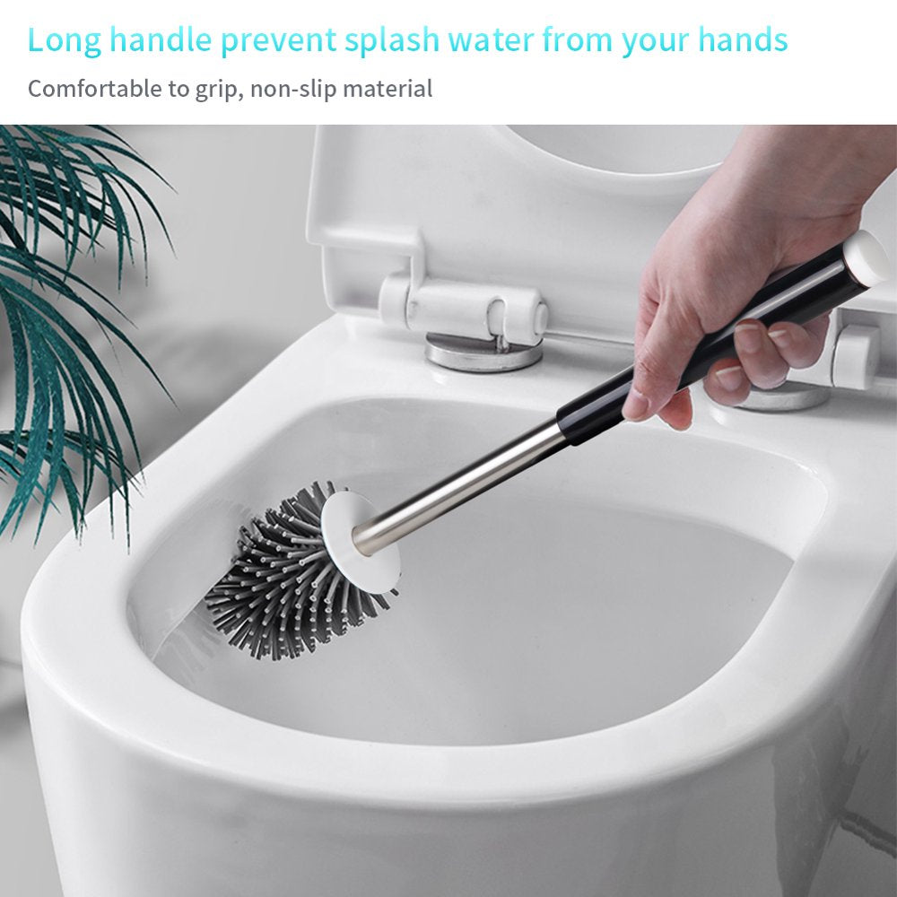 SUGARDAY Toilet Brush and Caddy Holder with Silicone Bristle for Bathroom Toilet Scrubber Bowl Brush