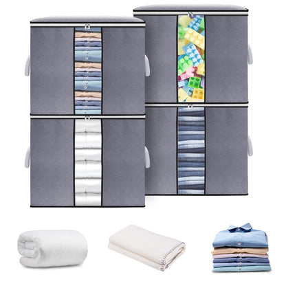 Storage Bags for Clothes, 4PCS Closet Organizers and Storage Bags, 90L Large Capacity Clothing Storage Bags with Clear Window, 3 Layer Fabric Storage Bags for Clothes, Blankets, Comforters and Bedding