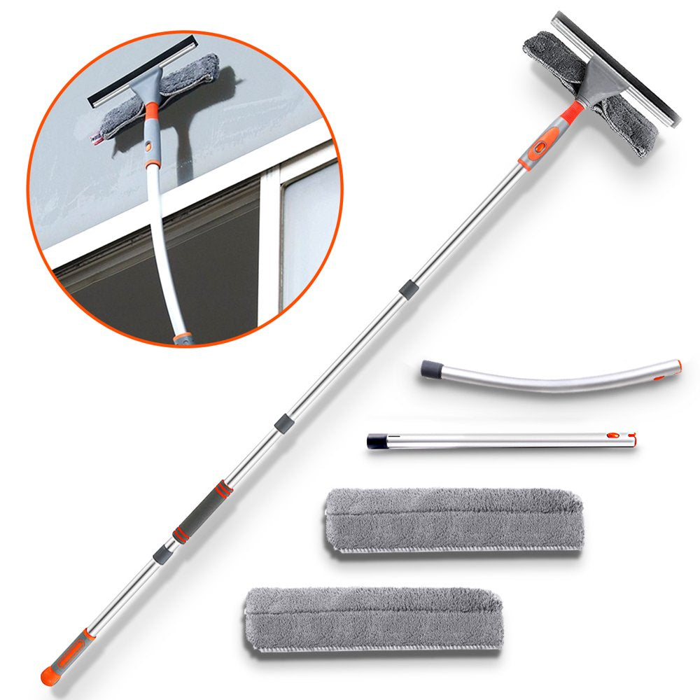 Window Squeegee, 2 in 1 Window Squeegee Cleaner Tool with 61 inch Extension Pole, Baban Window Cleaning Washing Tool for Car Auto Indoor Outdoor