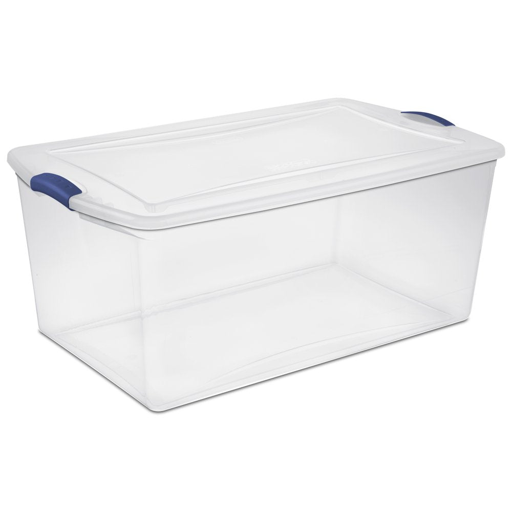 Sterilite 105 Qt. Clear Plastic Latching Box, Blue Latches with Clear Lid