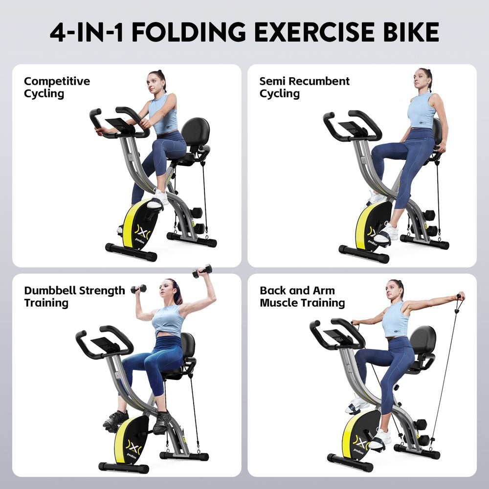  Exercise Bike Folding Stationary Cycling Bicycle Indoor Upright Recumbent Exercise Bike with LCD Monitor Maximum Weight 300lb