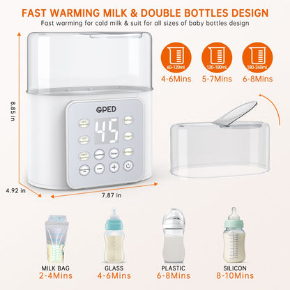 Baby Bottle Warmer, 9-in-1 Fast Food Heater & Defrost, Double Bottle Warmer with Appointment &Timer, 24H Accurate Temperature Control for Breastmilk & Formula BPA-Free/LCD Display