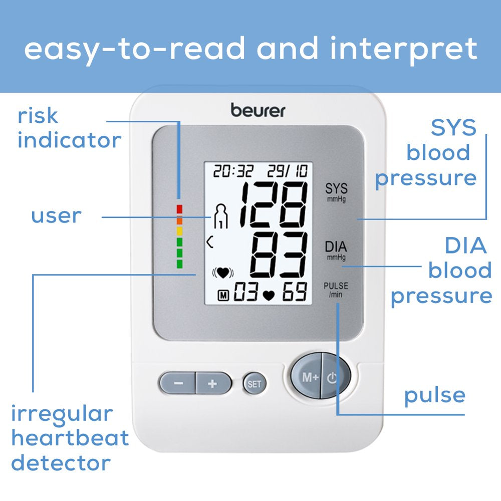  Upper Arm Blood Pressure Monitor, Large Cuff, Color Coded Results, BM26