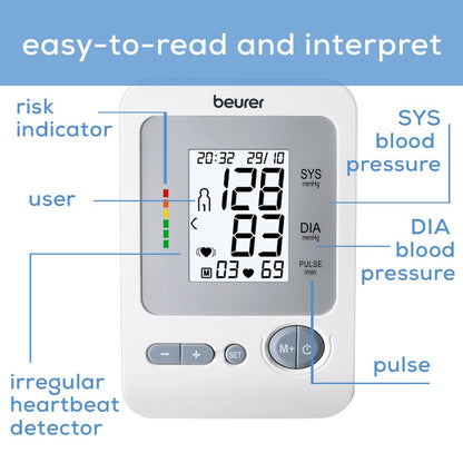  Upper Arm Blood Pressure Monitor, Large Cuff, Color Coded Results, BM26