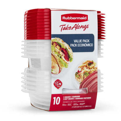 Rubbermaid TakeAlongs 20 Piece Food Storage Container Set, Red