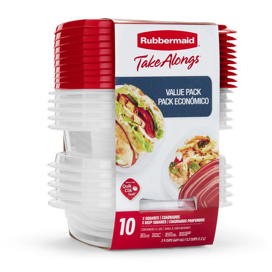 Rubbermaid TakeAlongs 20 Piece Food Storage Container Set, Red