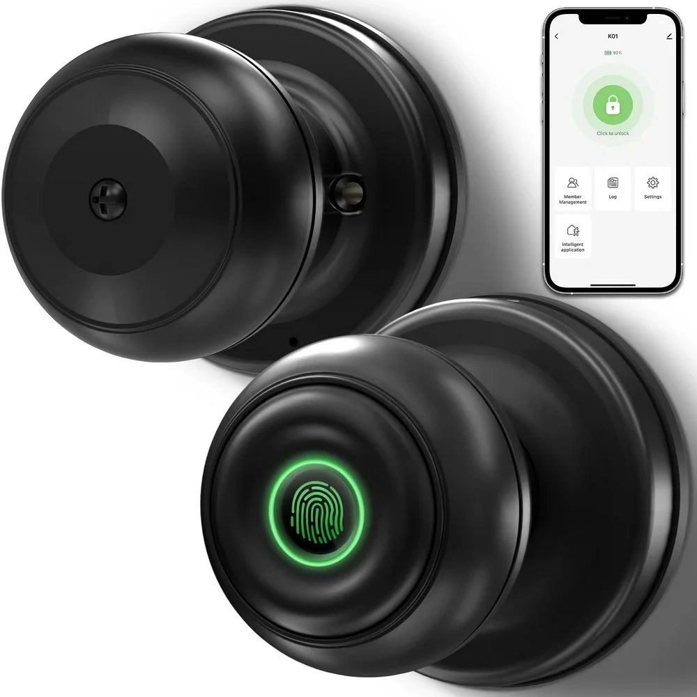 GEEKSMART Smart Door Lock, Fingerprint Door Lock Smart Lock Biometric Door Lock Fingerprint Door Knob with App Control, Suitable for Bedrooms,Cloakroom,Apartments Offices,Hotels, Black