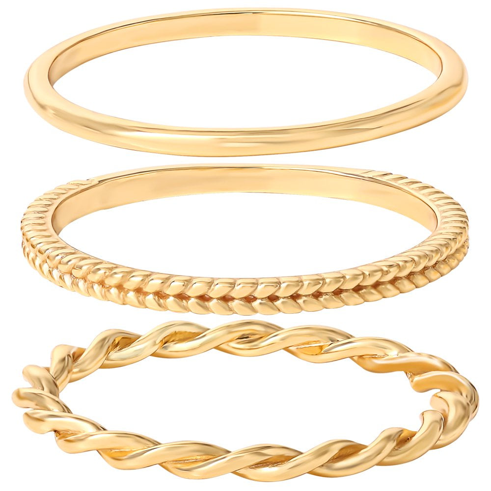  Women’s Gold Plated Sterling Silver 3 Piece Ring Set