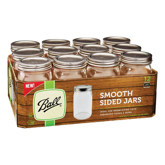 Ball, Smooth-Sided Glass Mason Jars with Lids & Bands, Wide Mouth, 32 oz, 12 Count