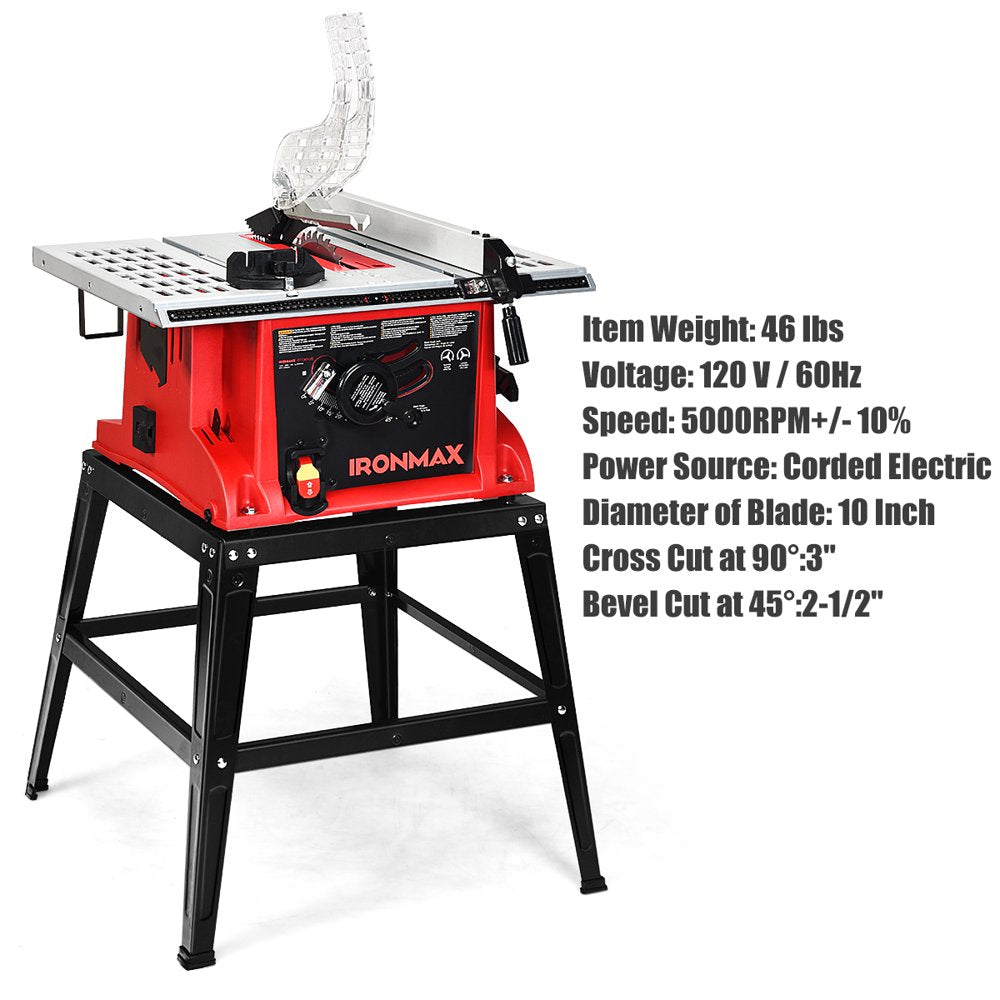  10''Saw Electric Cutting Aluminum Tabletop Woodworking w/Stand