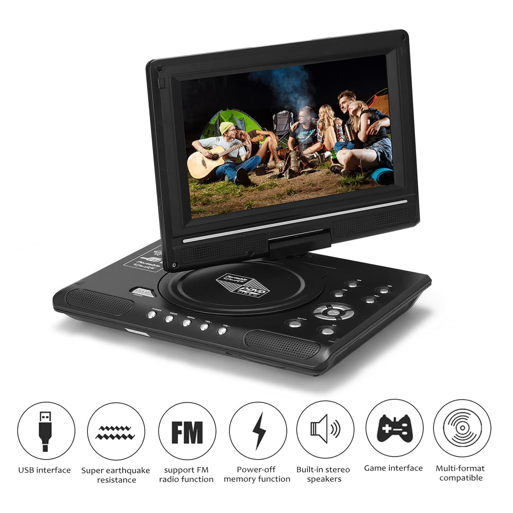 iFanze 9.8" Portable DVD Player with 8.5" HD Swivel Screen, Rechargeable Personal DVD Player with Remote, Support FM Radio, Game Function, Black