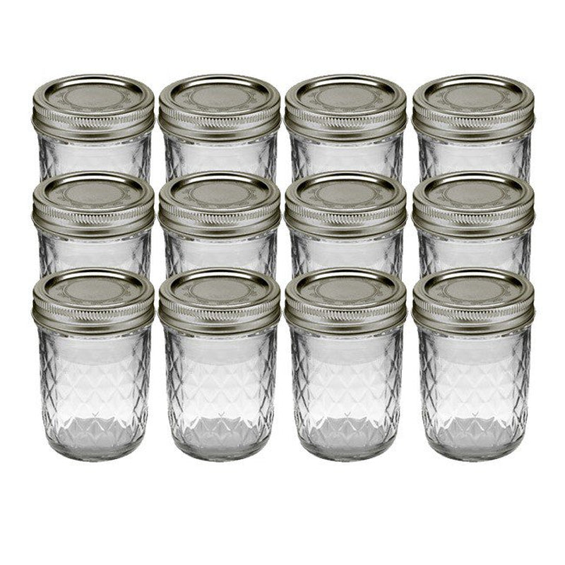 Kerr Quilted Crystal Mason Jar W/ Lid & Band, Regular Mouth, 8 Ounces, 12 Count