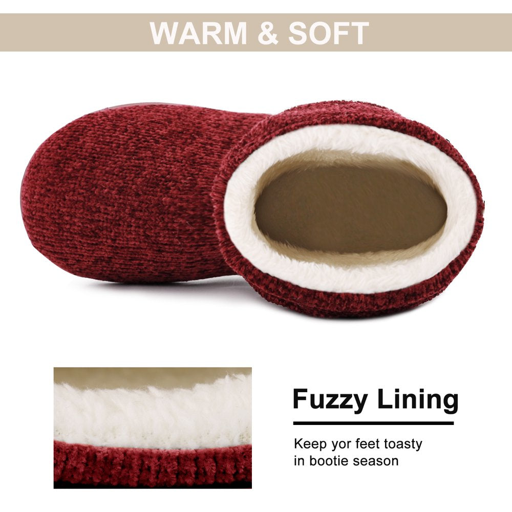 LongBay Women's Chenille Knit Cosy Boots Slippers Soft Plush Fleece Booties Slipper Memory Foam Women Bootee Slippers House Shoes