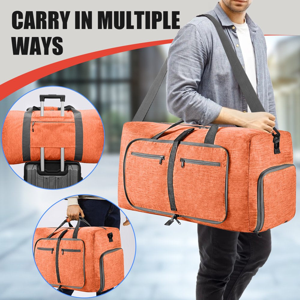  Travel Duffle Bag for Men, Large Foldable Duffel Bag for Travel with Shoe Compartment, 24" Overnight Weekender Bag Gym Bags for Men Women Waterproof & Tear Resistant (Orange)