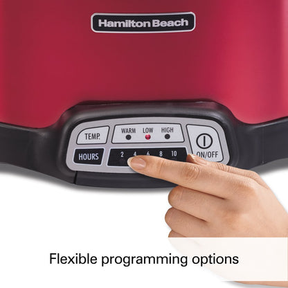 Hamilton Beach Stay or Go Programmable Slow Cooker with Party Dipper, 7 Quart Capacity,Removable Crock, Red, 33478