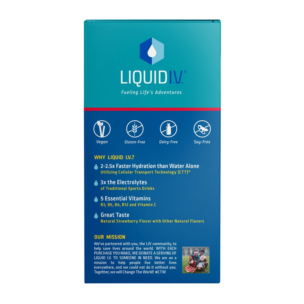 Liquid I.V. Hydration Multiplier Electrolyte Powder Packet Drink Mix, Strawberry, 15 Ct