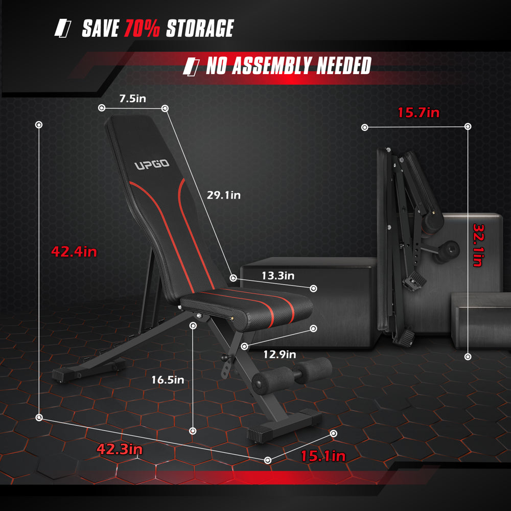 Adjustable Weight Bench Folding Incline/Decline Home Gym Workout with 660lbs Capacity Suitable for up to 5.9" Adult