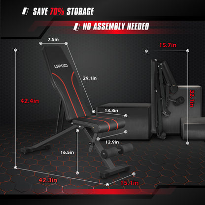 Adjustable Weight Bench Folding Incline/Decline Home Gym Workout with 660lbs Capacity Suitable for up to 5.9" Adult