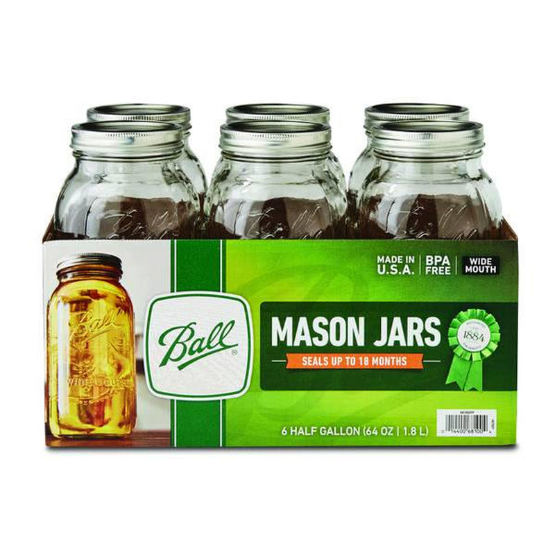 6-Pack Wide Mouth 1/2 Gallon 64 oz Mason Jars