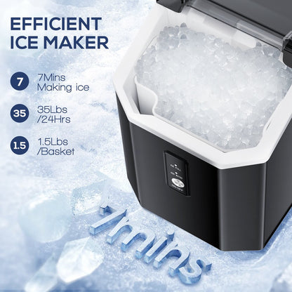 Auseo Nugget Ice Maker Countertop with Soft Chewable Pellet Ice, Portable Ice Machine with Handle, 34lbs/24H, for Kitchen/Office/Party (Black)