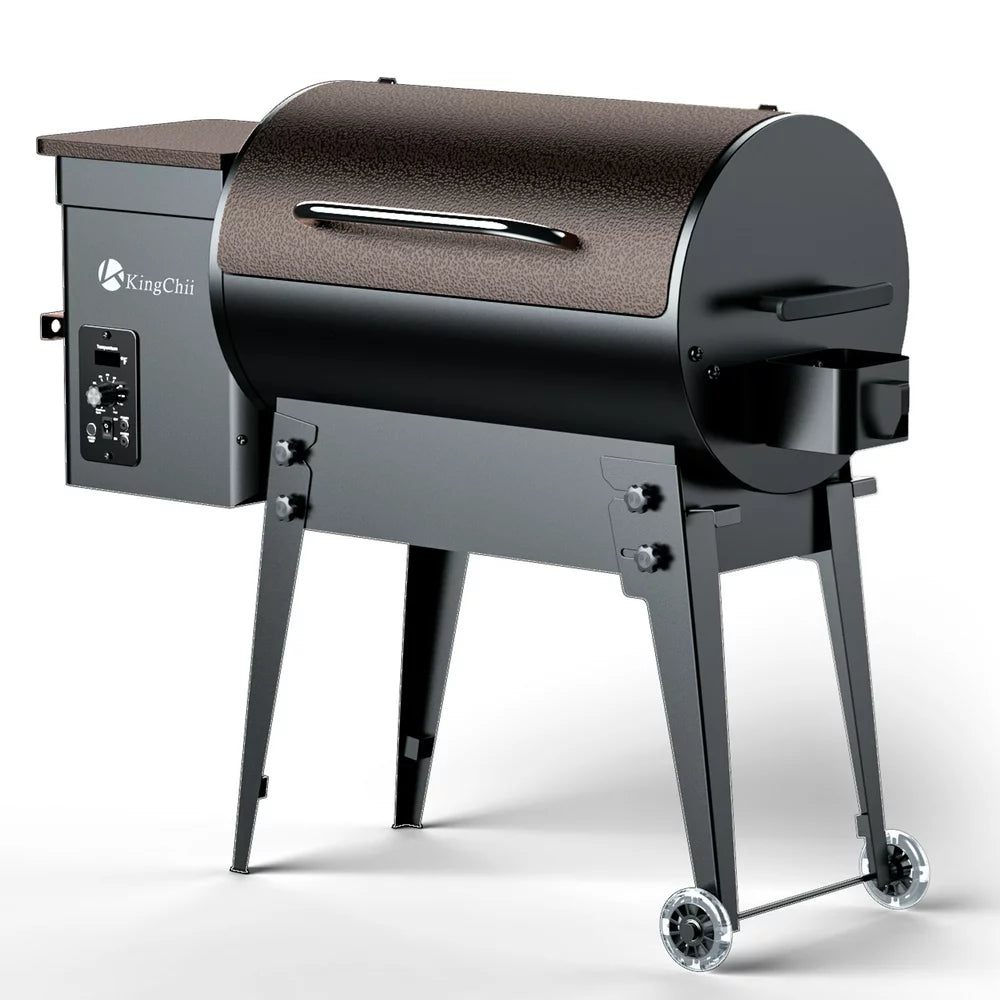 KingChii Wood Pellet Grill & Smoker 456sq.in., 8-in-1 Multifunctional BBQ Grill with Automatic temperature control for Outdoor Cooking, Foldable Legs