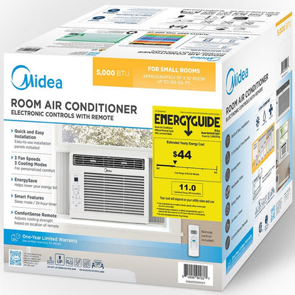 Midea 5,000 BTU 115V Window Air Conditioner with Comfort Sense Remote, White, MAW05R1WWT