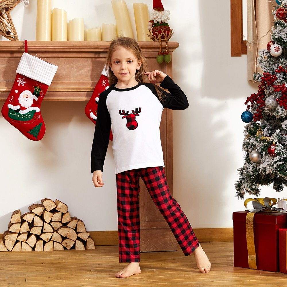 PatPat Christmas Plaid Deer Family Matching Pajamas Sets,Flame Resistant,2-piece,Unisex