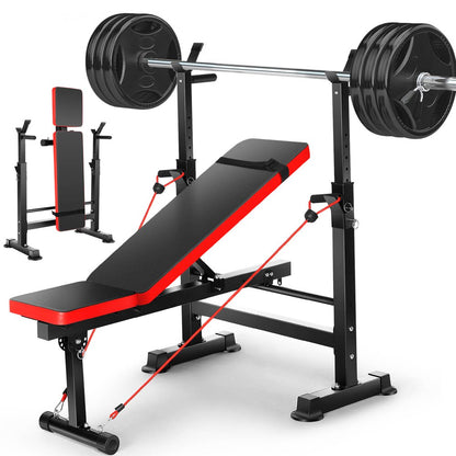  Adjustable Weight Bench 600lbs 4-in-1 Foldable Workout Bench Set with Barbell Rack, Resistance Bands, Multi-Function Strength Training Bench Press Exercise Equipment for Home Gym