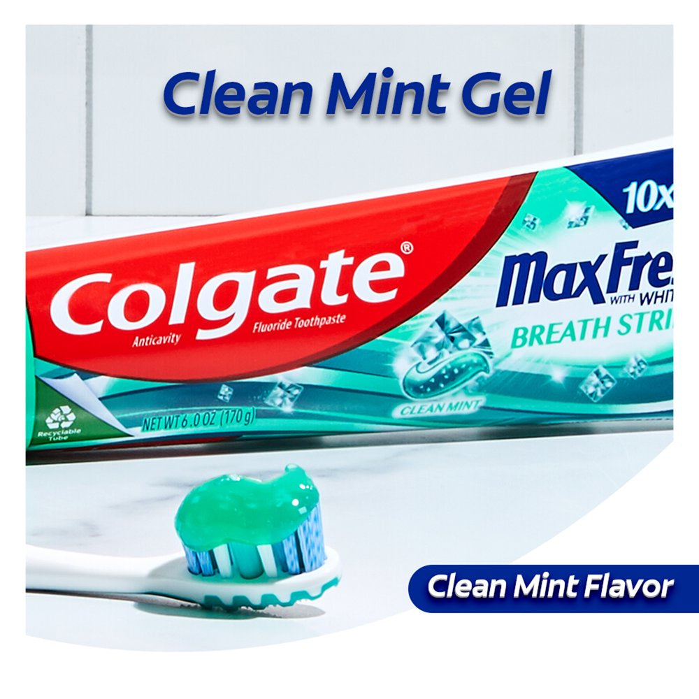 Colgate Max Fresh Toothpaste, Mini Breath Strips, Clean Mint, 3 Pack, 6.3 oz