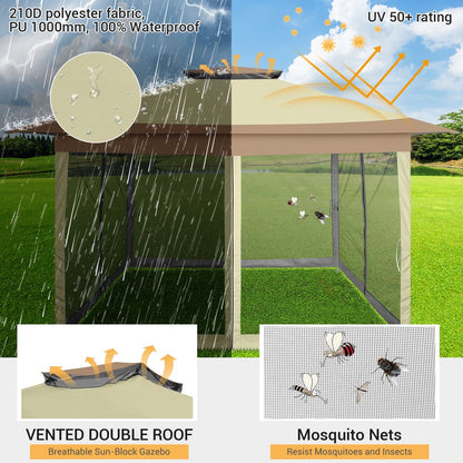 SANOPY 12x12FT Outdoor Gazebo Pop Up Gazebo with Mosquito Netting, Instant Patio Canopy Tent for Shade and Rain, 2 Tiered Vente Gazebo Canopy UPF 50+ for Garden Backyard with Carry Bag&4 Sandbags