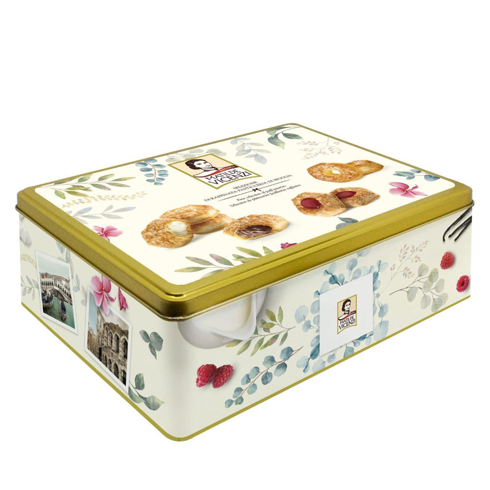 Pasticceria Matilde Vicenzi 5 O'Clock Tea Time Cookie Assortment Gift Tin, Variety of Butter Flaky Pastries, Chocolate & Vanilla Creme Filled Gourmet Cookies, Bakery Snacks Made in Italy, 375g