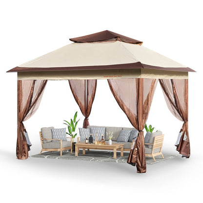 Patio Gazebo, 11 X 11 FT Pop up Gazebo Tent for 8-10 Person, with Mosquito Netting, Metal Frame, and PU Coated 250D Oxford Cloth, Outdoor Canopy Shelter